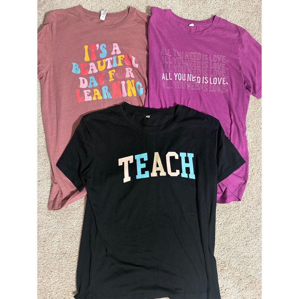 Lot of 3 Teacher Graphic T-Shirts Womens Size Medium Canvas Teach Love Learning